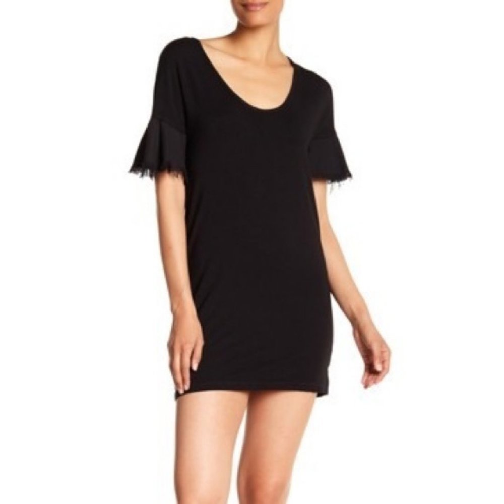 Splendid Women's Frayed Fluttered Sleeve Scoop Neck Mini Dress Size Small(S)